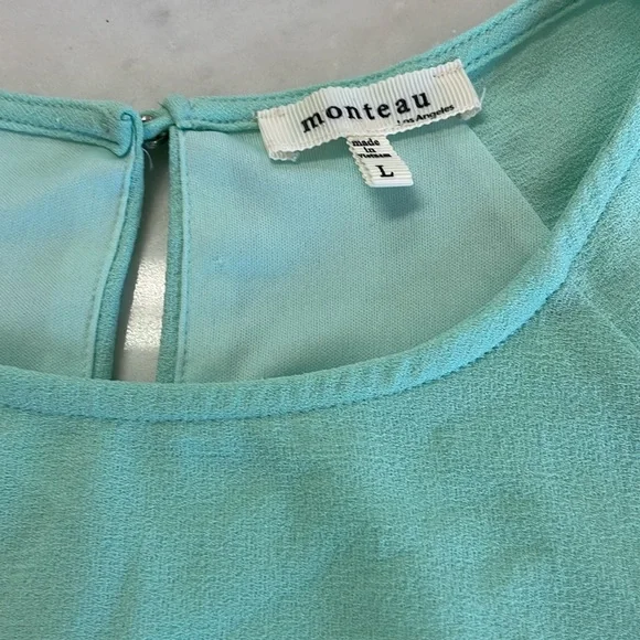 Monteau Mint Green Scalloped Dress Large - Picture 2 of 6